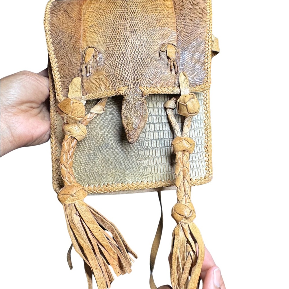 Handcrafted Senegalese Alligator Leather Crossbody Bag with Tassels